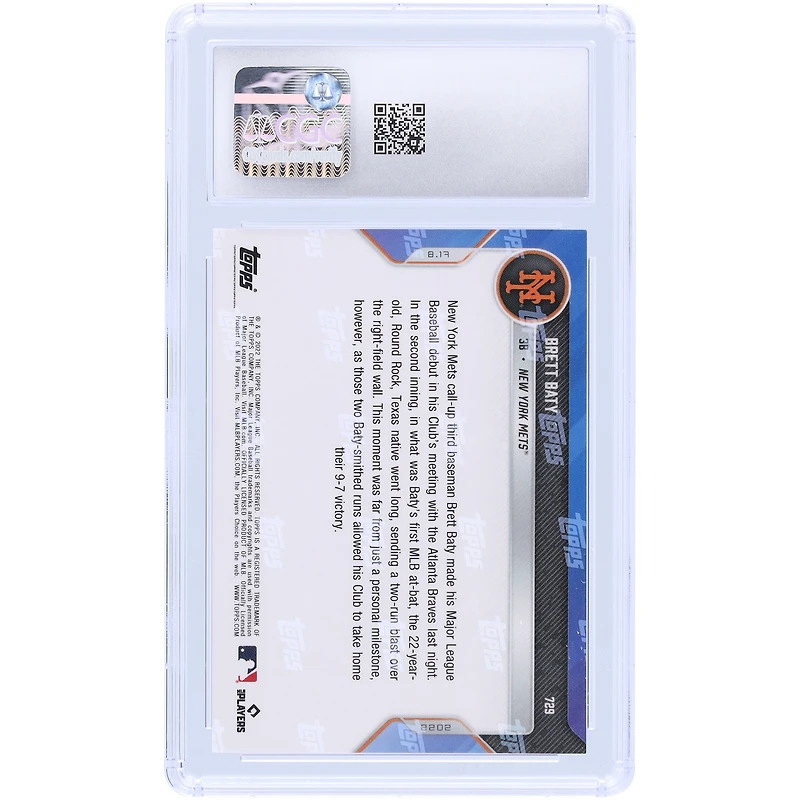 Brett Baty New York Mets 2022 Topps Now Slugs Two-Run Homer In 1st Career MLB At-Bat #729 CGC Authenticated 10 Rookie Card