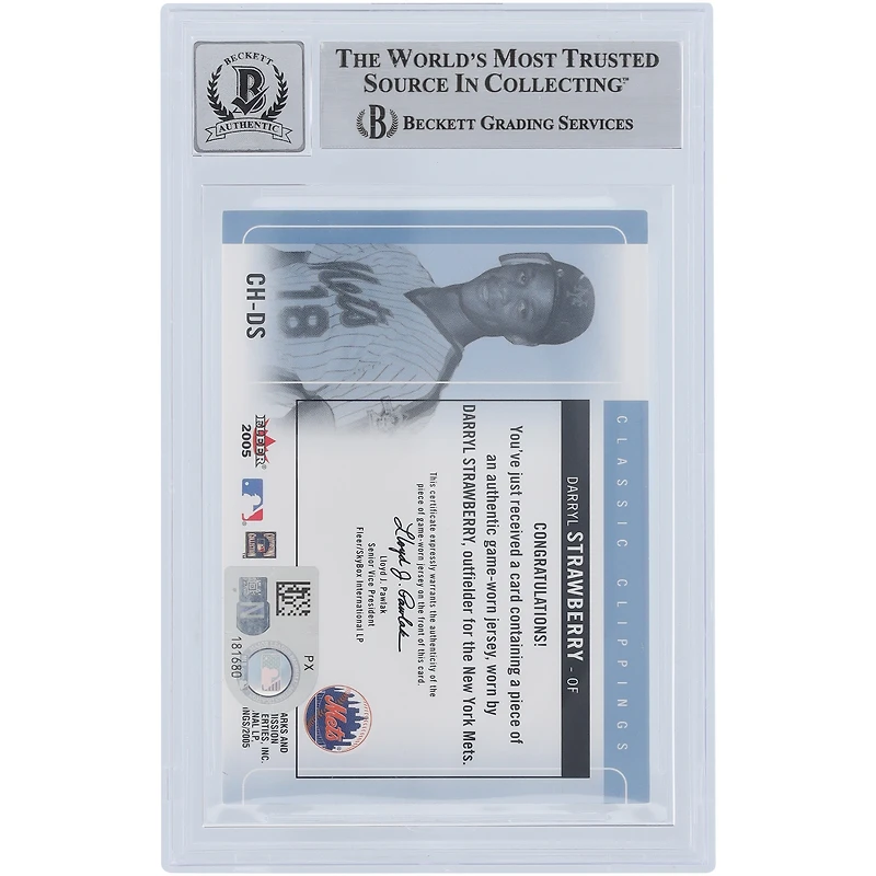 Darryl Strawberry New York Mets Autographed 2005 Fleer Classic Clippings Relic #CH-DS Beckett Fanatics Witnessed Authenticated 10 Card