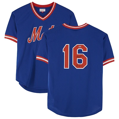Maillot réplique autographié par Dwight Gooden des New York Mets avec Mitchell & Ness et inscription « 85 NL Cy »