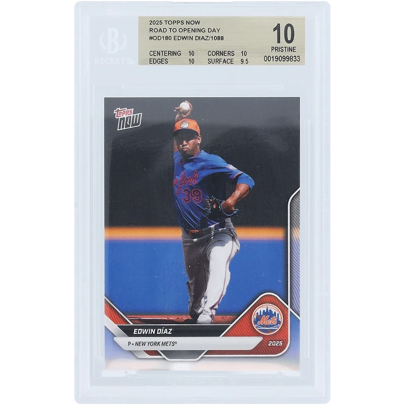 Edwin Díaz New York Mets 2025 Topps Now Road to Opening Day #OD-180 BGS Authenticated 10 Card - 10,10,10,9.5 Subgrades