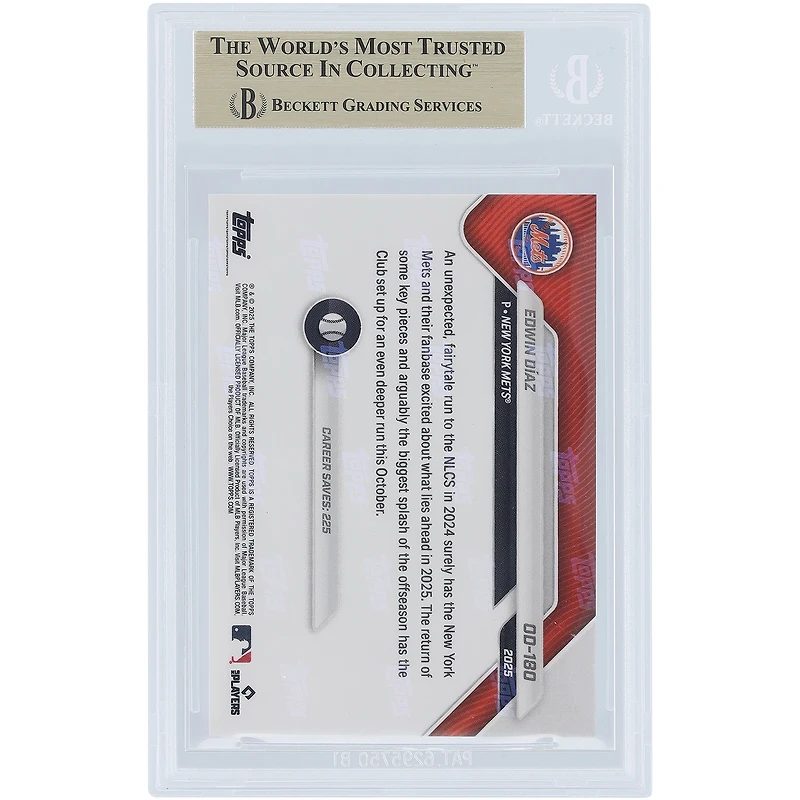 Carte Edwin Díaz des Mets de New York 2025 Topps Now Road to Opening Day #OD-180, authentifiée par BGS (10 cartes) - Sous-notes : 9,5, 10, 10, 10