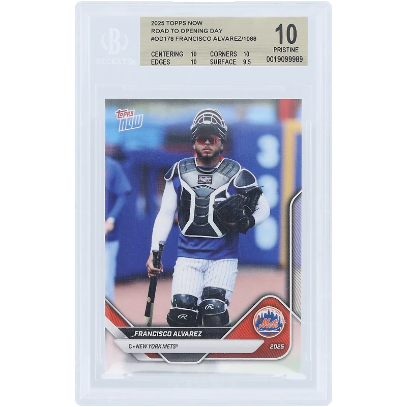 Francisco Alvarez, New York Mets, carte Topps Now 2025 « En route pour le jour d'ouverture » n° OD-178, authentifiée par BGS (10 cartes) - Notes : 10, 10, 10, 9,5