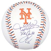 Balle de baseball autographiée par Francisco Lindor, Juan Soto et Pete Alonso des Mets de New York, lacets aux couleurs de l'équipe