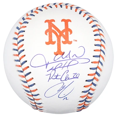 Francisco Lindor, Juan Soto & Pete Alonso New York Mets Autographed Team Color Laces Baseball