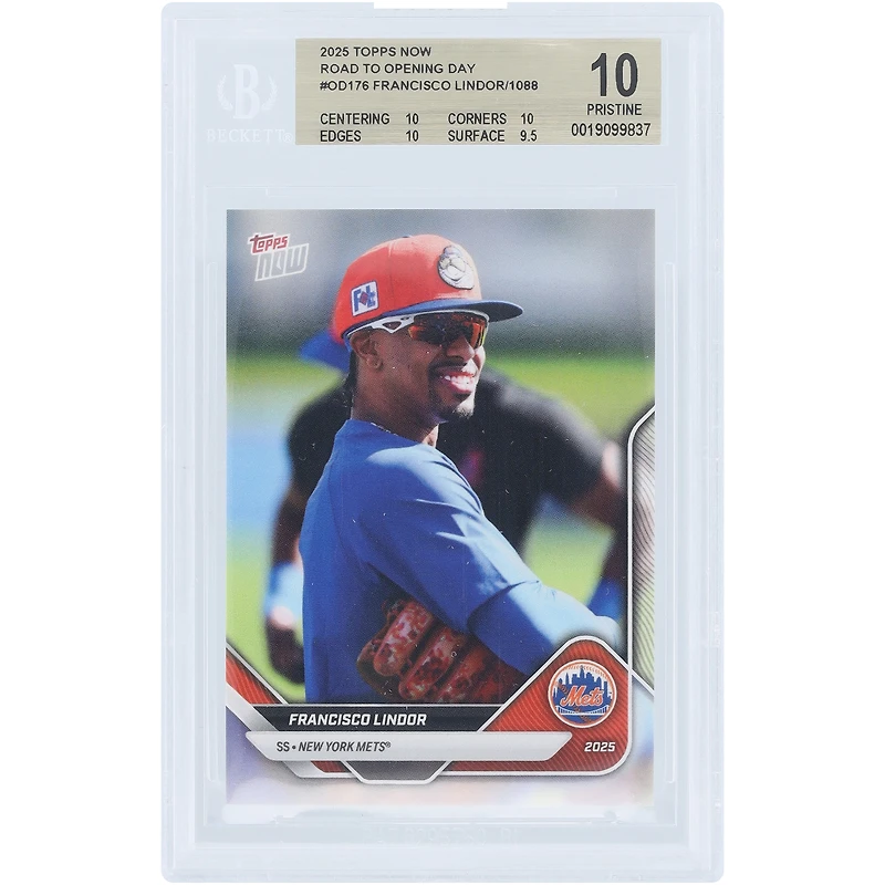 Francisco Lindor, New York Mets 2025 Topps Now Road to Opening Day #OD-176, carte authentifiée BGS 10 - Sous-notes : 10, 10, 10, 9,5