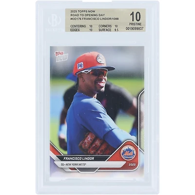 Francisco Lindor, New York Mets 2025 Topps Now Road to Opening Day #OD-176, carte authentifiée BGS 10 - Sous-notes : 10, 10, 10, 9,5