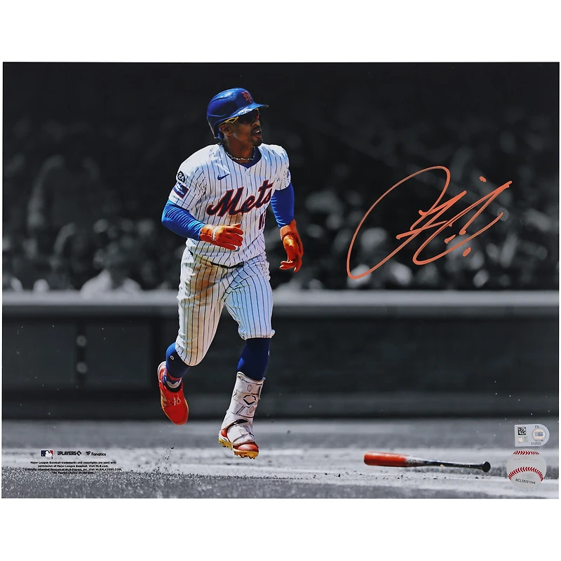 Francisco Lindor New York Mets Autographed 11" x 14" Home Run Bat Drop Spotlight Photograph