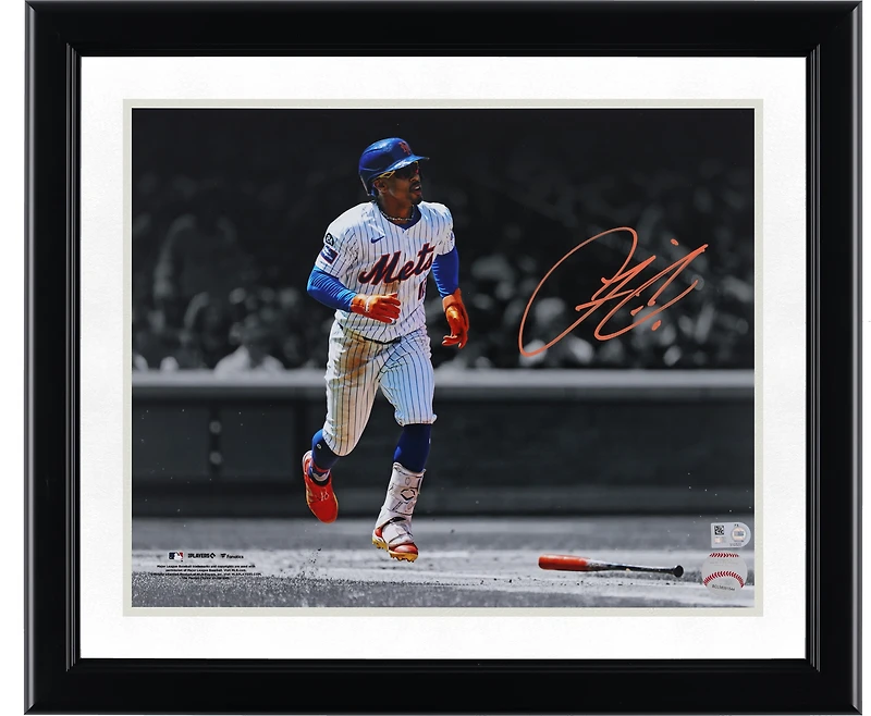 Francisco Lindor New York Mets Autographed 11" x 14" Home Run Bat Drop Spotlight Photograph