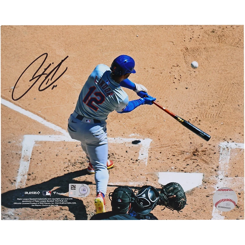 Photographie dédicacée de Francisco Lindor, New York Mets, 8" x 10" (vue aérienne d'un coup de circuit)