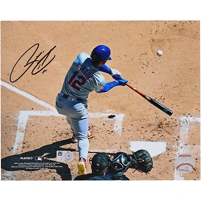 Photographie dédicacée de Francisco Lindor, New York Mets, 8" x 10" (vue aérienne d'un coup de circuit)