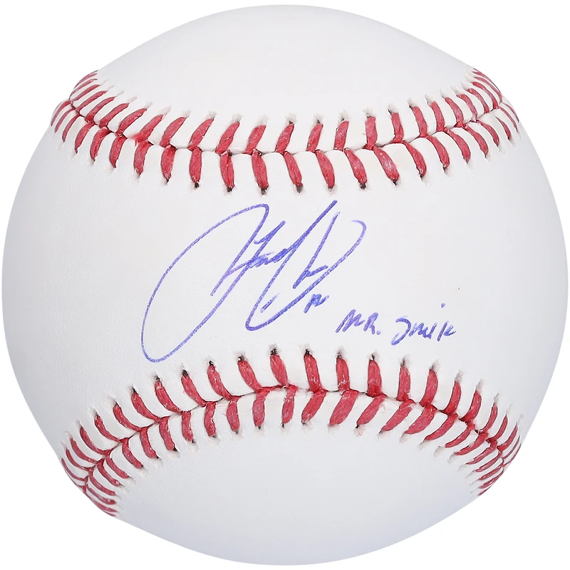 Baseball autographié par Francisco Lindor des Mets de New York avec l'inscription « Mr. Smile »