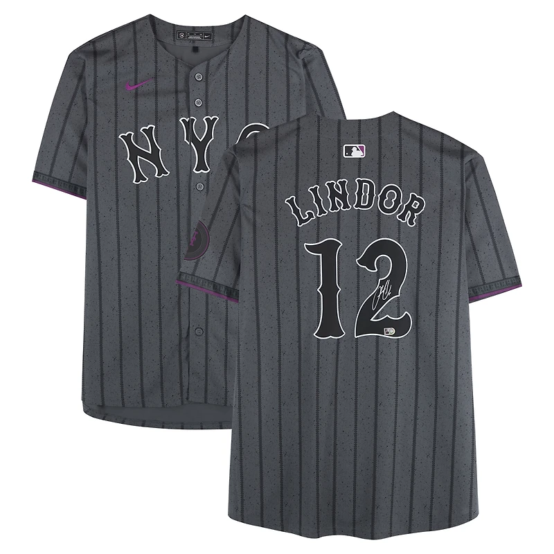 Maillot Nike City Connect Limited noir autographié par Francisco Lindor des Mets de New York