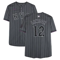 Maillot Nike City Connect Limited noir autographié par Francisco Lindor des Mets de New York