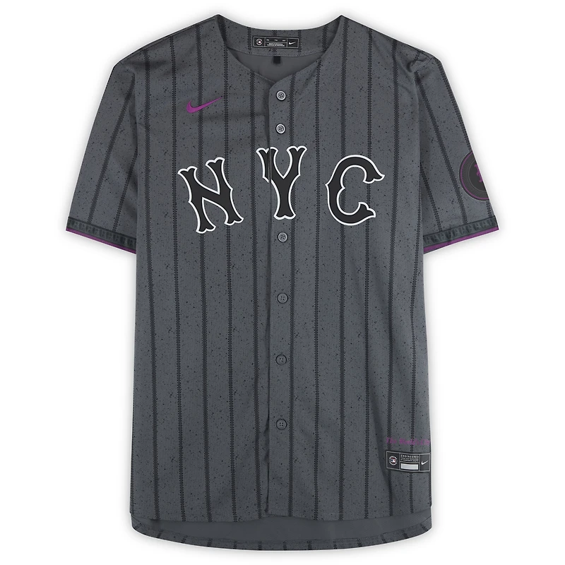Maillot Nike City Connect Limited noir autographié par Francisco Lindor des Mets de New York
