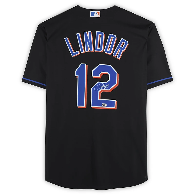 Francisco Lindor New York Mets Autographed Black Nike Replica Jersey  
