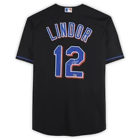Francisco Lindor New York Mets Autographed Black Nike Replica Jersey  