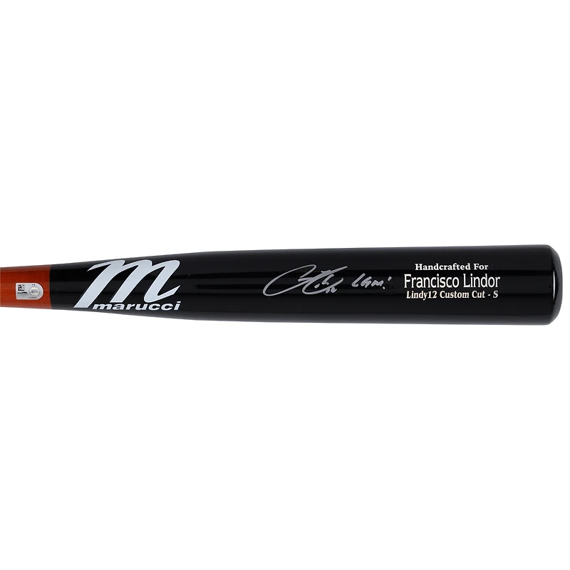 Batte de baseball Marucci autographiée par Francisco Lindor, modèle réduit de match des Mets de New York, avec l'inscription « LGM ! »