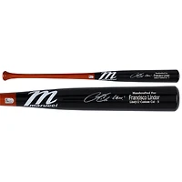 Batte de baseball Marucci autographiée par Francisco Lindor, modèle réduit de match des Mets de New York, avec l'inscription « LGM ! »