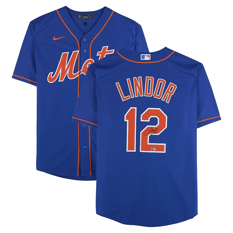 Maillot réplique Nike royal autographié par Francisco Lindor des Mets de New York
