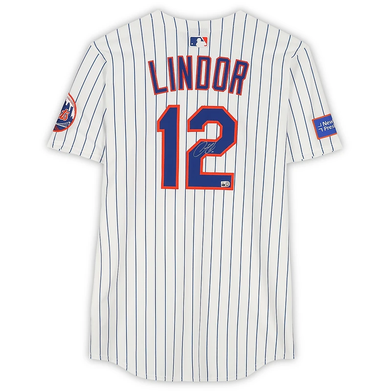 Maillot Nike Elite blanc autographié par Francisco Lindor des Mets de New York