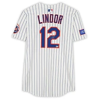 Maillot Nike Elite blanc autographié par Francisco Lindor des Mets de New York