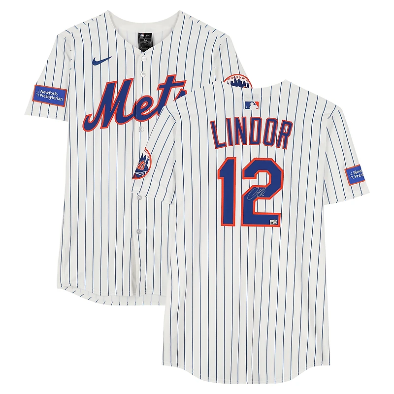 Maillot Nike Elite blanc autographié par Francisco Lindor des Mets de New York