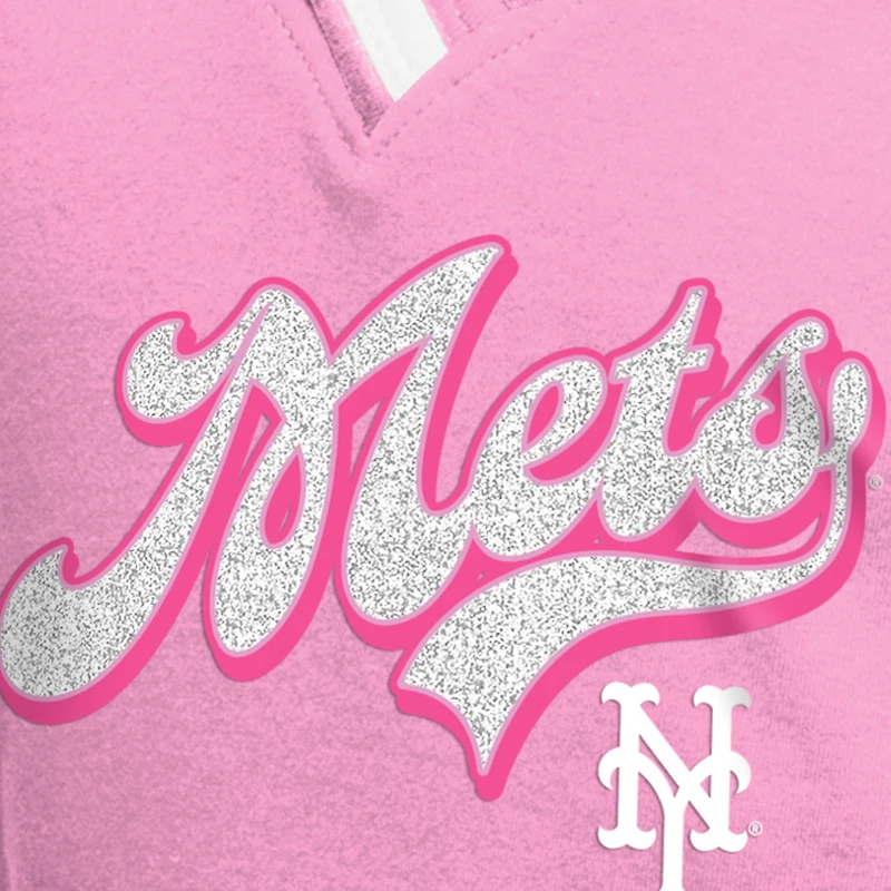 T-shirt raglan col V rose New Era pour jeunes filles, motif « Maman et moi » des Mets de York