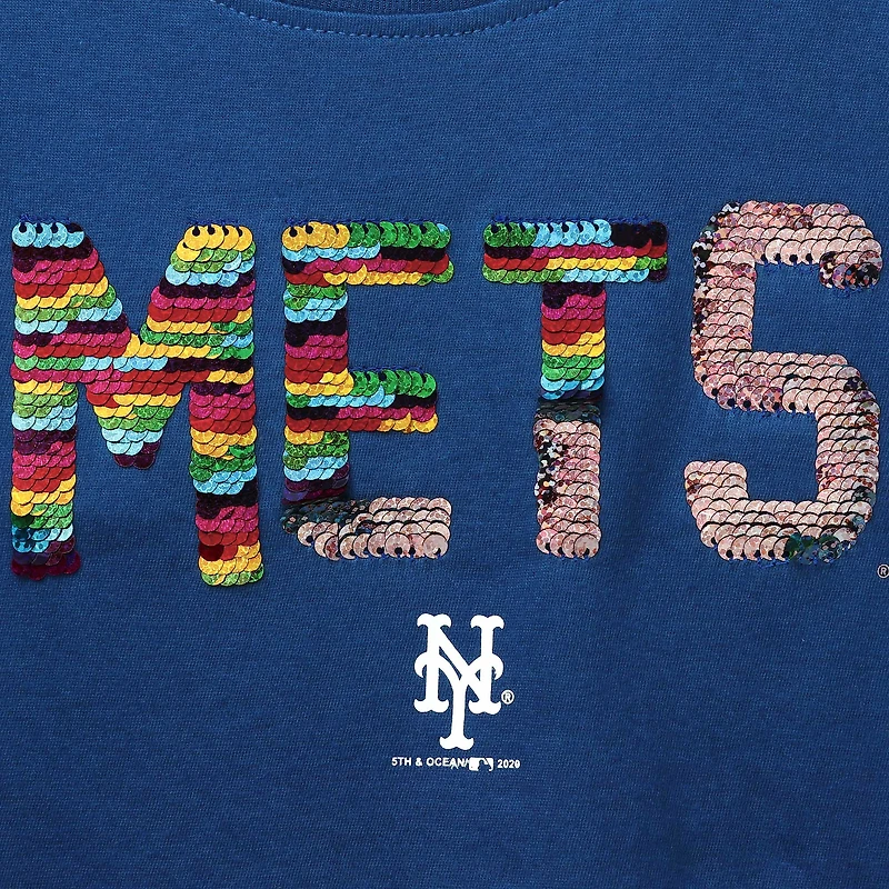 T-shirt à sequins réversibles New Era Royal York Mets pour jeunes filles