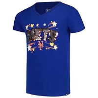 T-shirt à col en V sequins New Era Royal York Mets pour filles