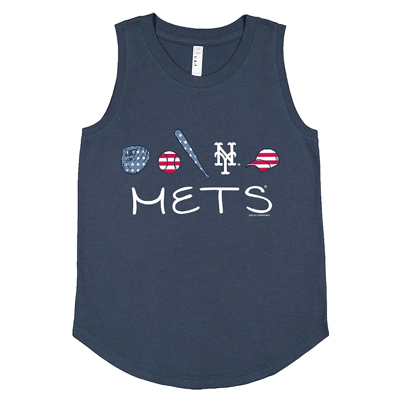 Girls Youth Soft as a Grape Denim New York Mets Americana Tank Top