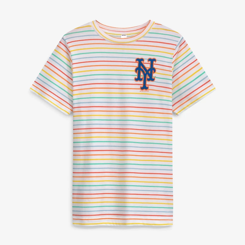 Girls Youth Soft as a Grape White New York Mets Striped T-Shirt