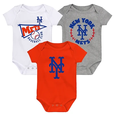 Infant Orange/White/Heather Gray New York Mets Biggest Little Fan 3-Pack Bodysuit Set