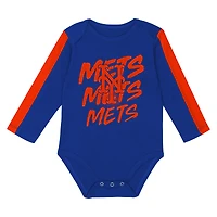 Infant Outerstuff New York Mets Double Down Bodysuit and Pants 3-Piece Set