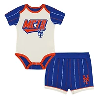 Ensemble body et short Baby Outerstuff blanc/bleu roi New York Mets Lead Run