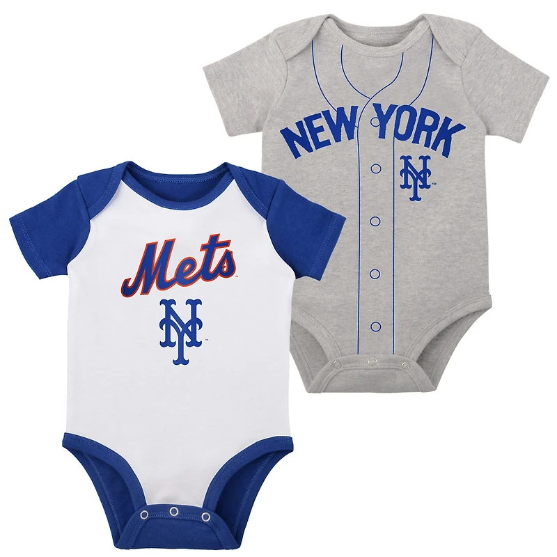 Ensemble de deux bodies Little Slugger pour bébé, blanc/gris chiné, New York Mets, lot deux.