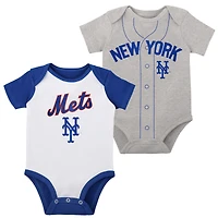 Ensemble de deux bodies Little Slugger pour bébé, blanc/gris chiné, New York Mets, lot deux.