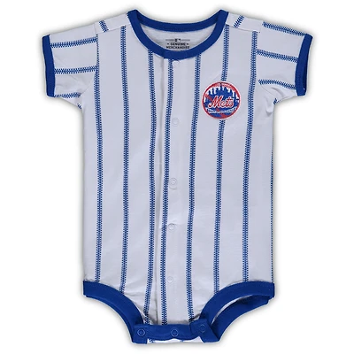 Combinaison bébé blanche à rayures New York Mets, modèle « Power Hitter ».