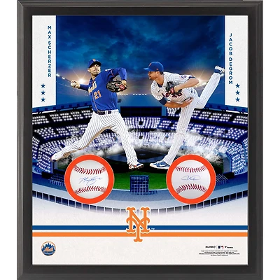 Collage de deux balles de baseball encadrées signées Jacob deGrom et Max Scherzer des Mets de New York