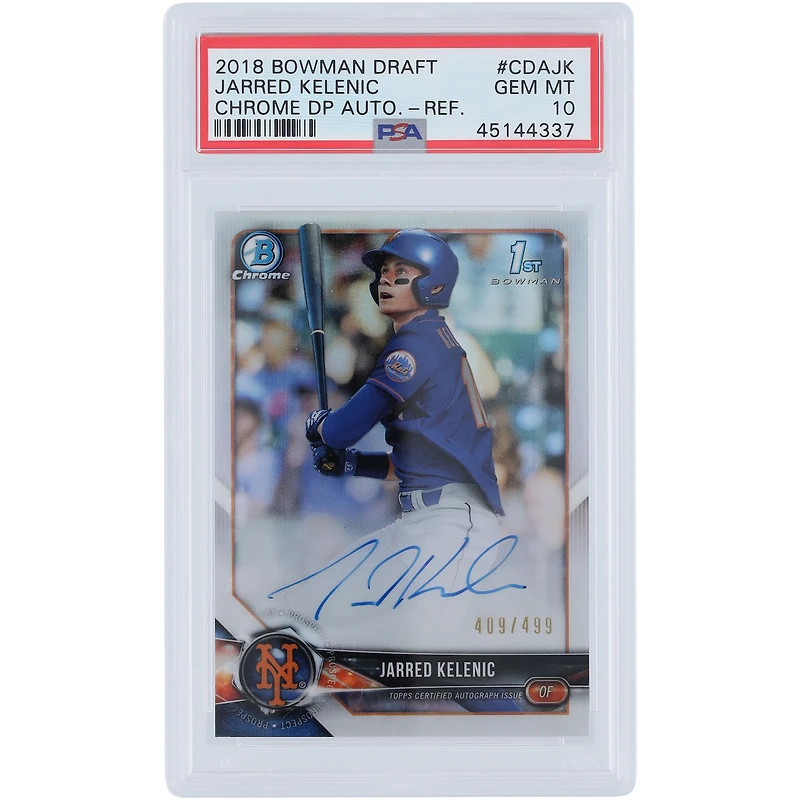 Jarred Kelenic New York Mets Autographié 2018 Bowman Chrome 1st Bowman Refractor #CDA-JK #409/499 PSA Authentifié 10 Carte