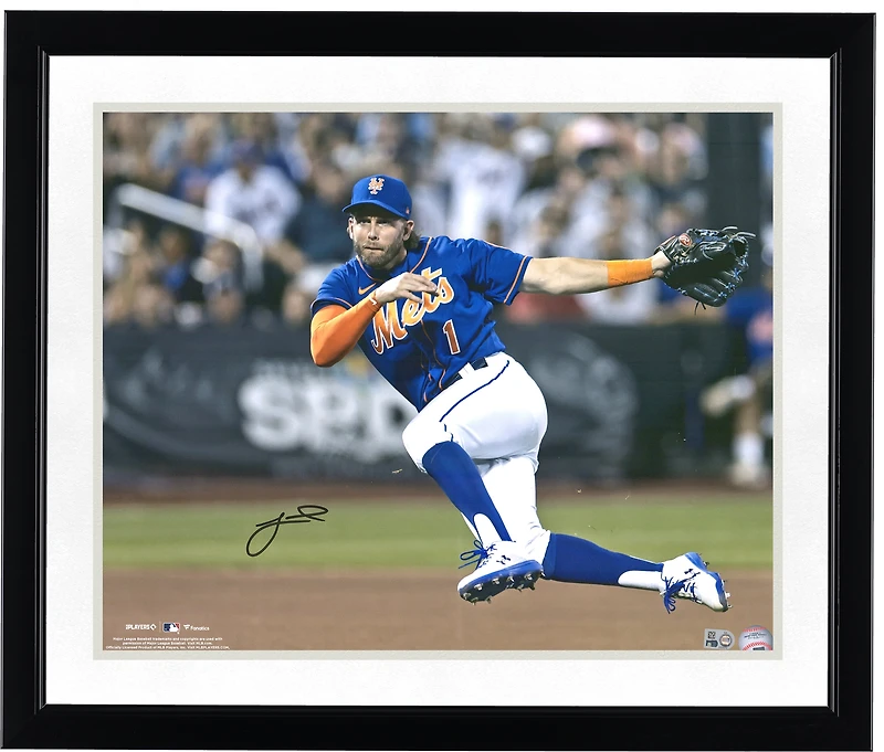 Photo de lancer en saut autographiée par Jeff McNeil, joueur des Mets de New York (40,6 x 50,8 cm).