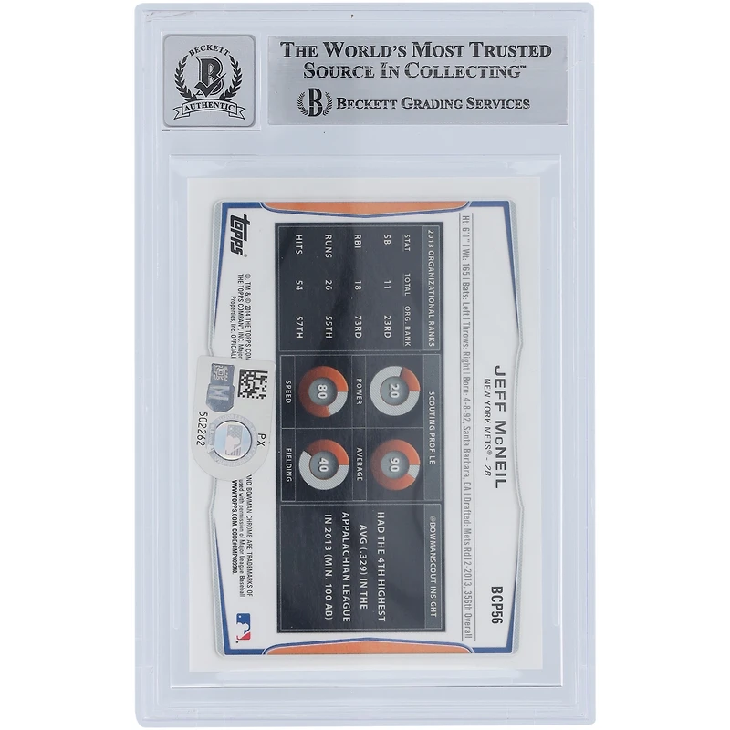 Jeff McNeil New York Mets Autographed 2014 Bowman Chrome Prospects #BCP56 Beckett Fanatics Witnessed Authenticated 10 Card