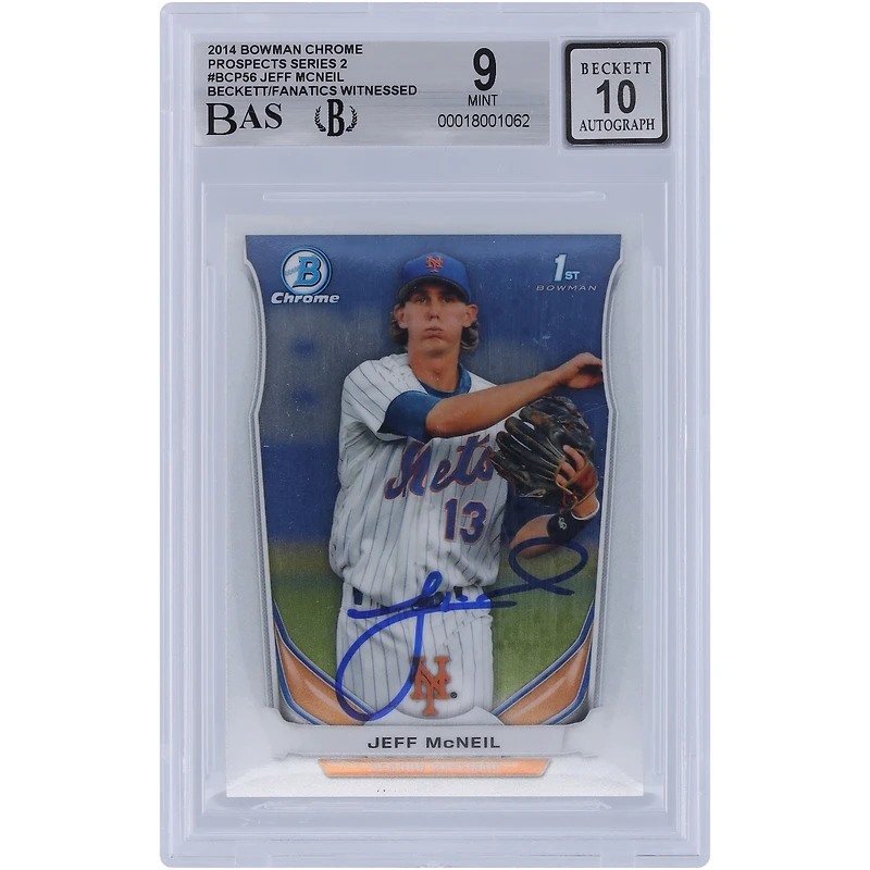 Jeff McNeil New York Mets Autographed 2014 Bowman Chrome Prospects #BCP56 Beckett Fanatics Witnessed Authenticated 9/10 Card