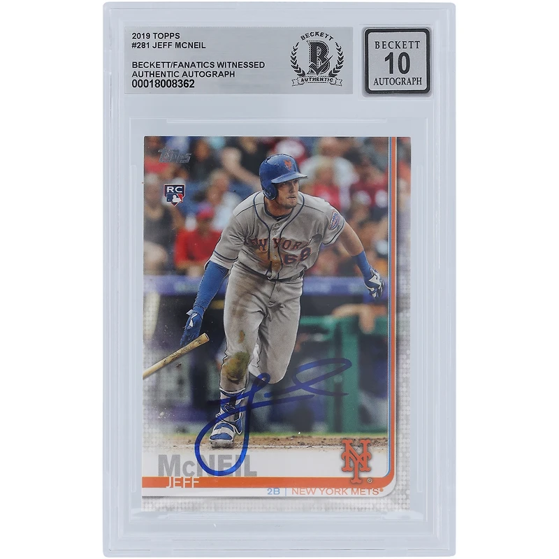 Jeff McNeil New York Mets Autographed 2019 Topps Bowman #281 Beckett Fanatics Witnessed Authenticated 10 Rookie Card