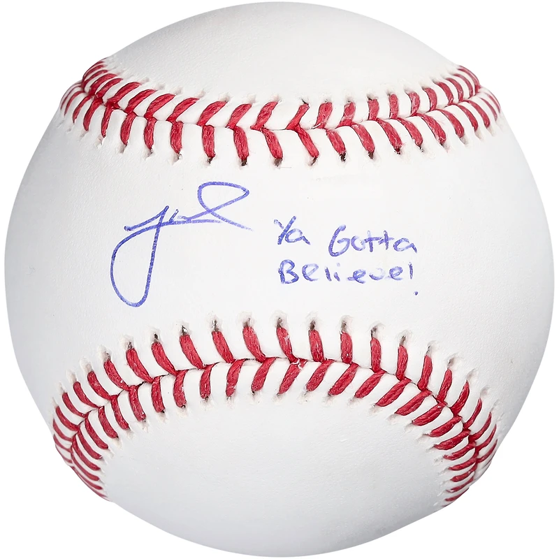 Balle de baseball autographiée par Jeff McNeil, joueur des Mets de New York, avec l'inscription « Ya Gotta Believe! »