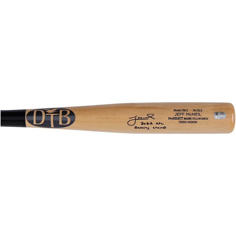 Bâton de jeu Dove Tail autographié par Jeff McNeil des New York Mets avec l'inscription « 2022 NL Batting Champ »