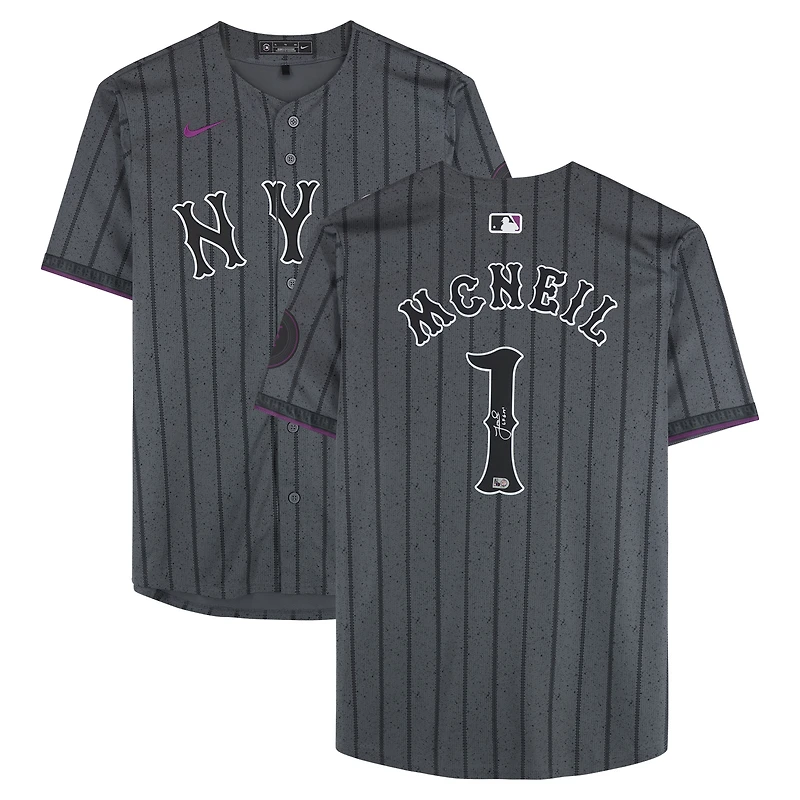 Maillot Nike City Connect Limited 2024 autographié par Jeff McNeil (New York Mets) avec inscription « LFGM ! »