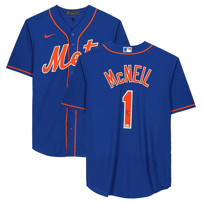 Maillot réplique Nike autographié n° 1 des Mets de New York, porté par Jeff McNeil Royal