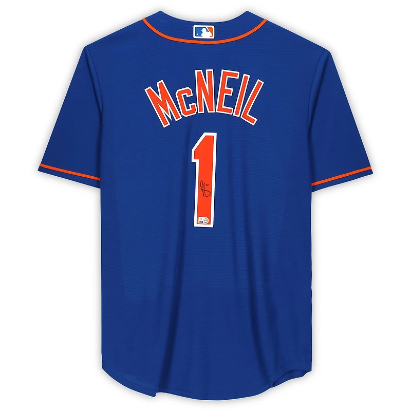 Maillot réplique Nike autographié n° 1 des Mets de New York, porté par Jeff McNeil Royal