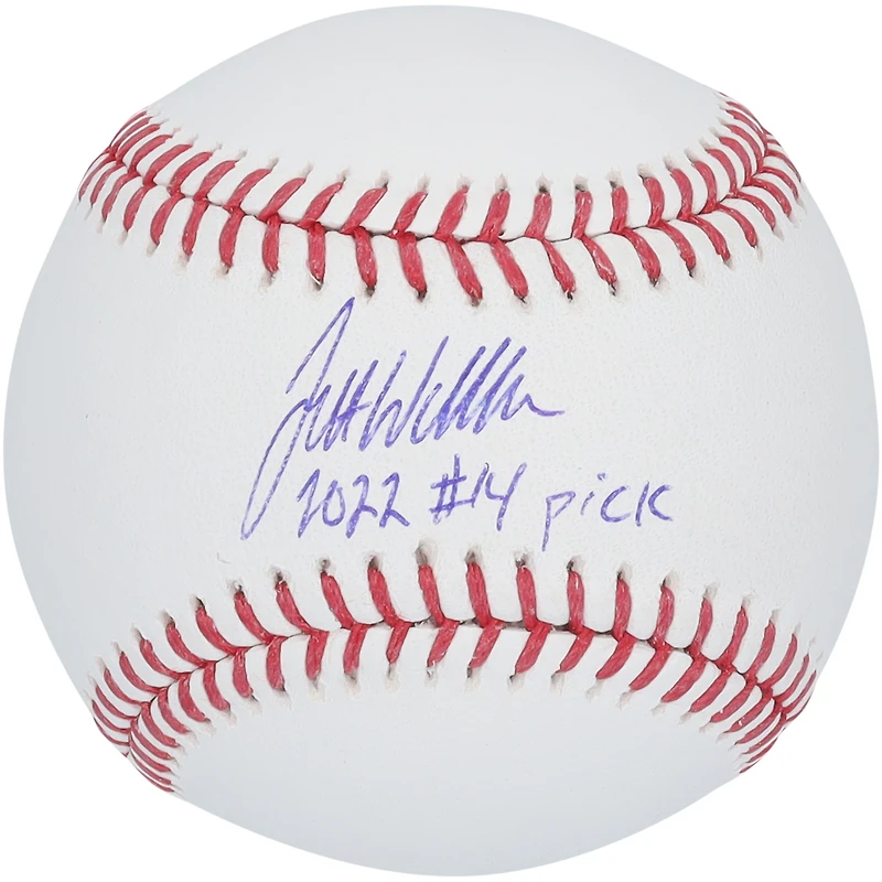 Ballon de baseball autographié par Jett Williams des New York Mets avec l'inscription « 2022 #14 Pick »
