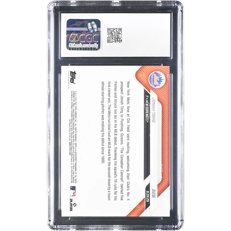 Jonah Tong New York Mets 2025 Topps Now MLB Debut #628 CGC Authenticated 9.5 Card